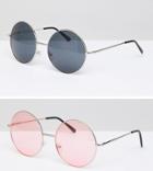 7x 2 Pack Colored Lens Round Sunglasses - Multi