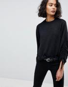 Allsaints Ruched Sleeve Sweater - Black