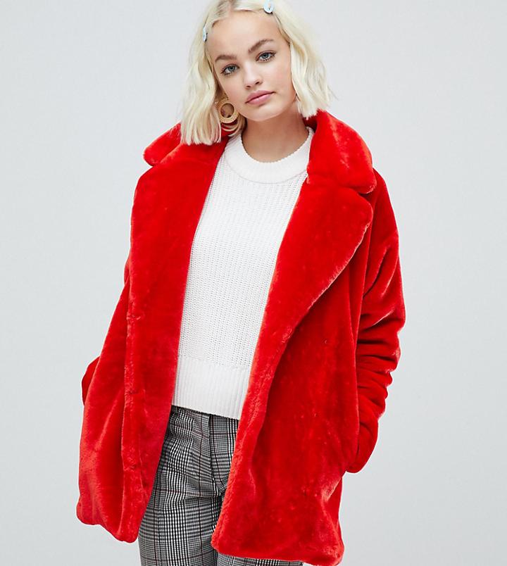 Monki Faux Fur Jacket In Red