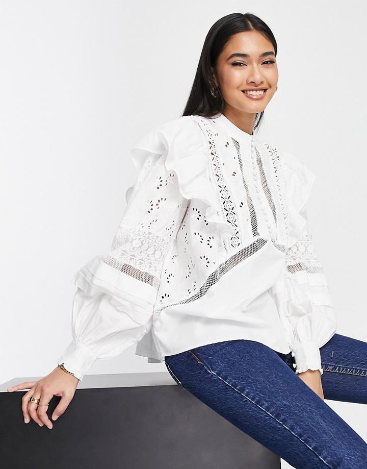 Allsaints Prim Broderie Top In White