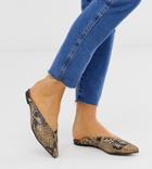 Depp Wide Fit Leather Pointed Mules In Snake - Beige