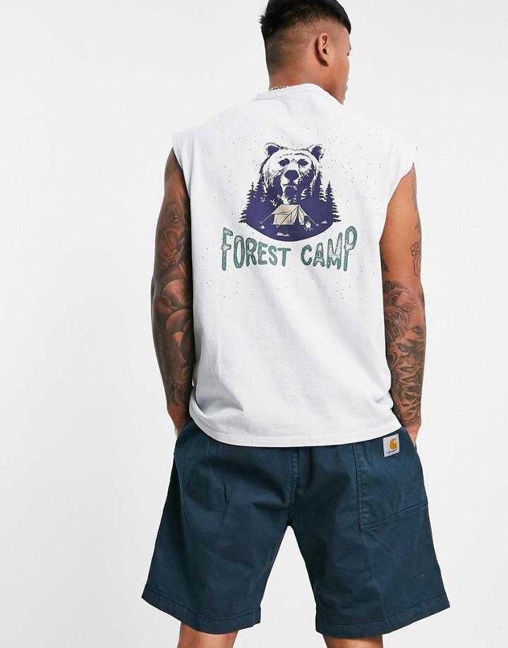 Asos Design Oversized Tank In Green With Back Print-grey