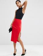 Asos Bengaline Pencil Skirt With Side Split - Red