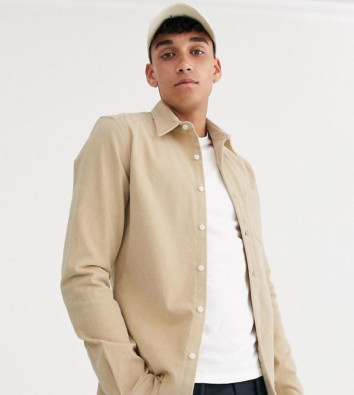 Asos Design Tall Stretch Slim Cord Shirt In Beige