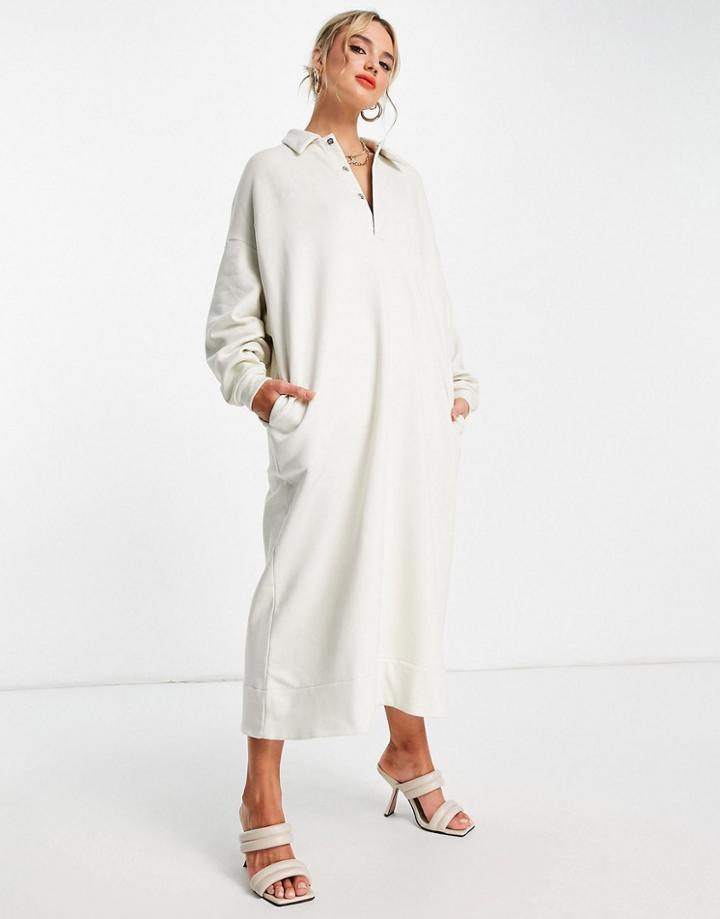 Asos Edition Oversized Polo Dress In Pebble Gray-grey