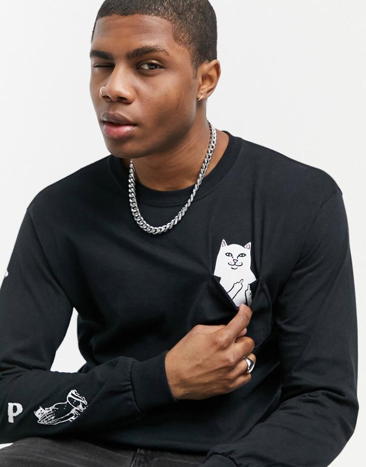 Ripndip Lord Nermal Pocket Long Sleeve Top In Black