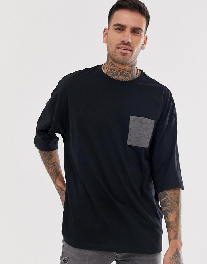 Asos Design Organic Oversized T-shirt With Contrast Pocket In Black