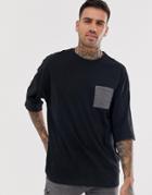 Asos Design Organic Oversized T-shirt With Contrast Pocket In Black