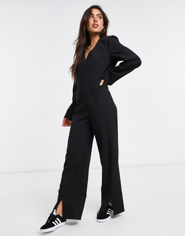 Weekday Blake Split Hem Jumpsuit In Black