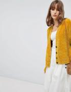 Asos Design Cropped Cardigan In Chenille With Buttons - Yellow