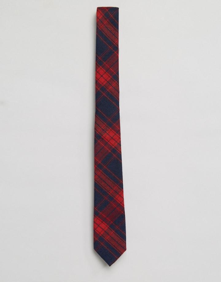 Asos Slim Tie With Plaid Check - Navy