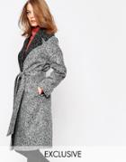 Helene Berman Brushed Gray Contrast Oversized Collar Coat - Gray