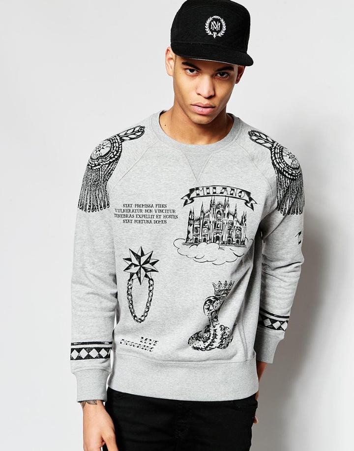 Love Moschino Sweater Tattoo Print - Gray