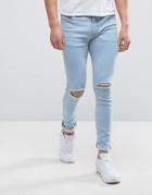 Asos Super Skinny Jean With Knee Rips In Bleach Blue - Blue