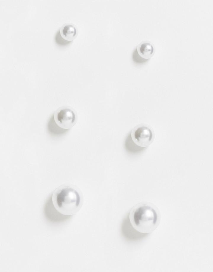 Asos Design Pack Of 3 Stud Earrings In Faux Pearl Design-gold