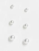 Asos Design Pack Of 3 Stud Earrings In Faux Pearl Design-gold
