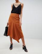 Asos Design Tailored Midi Skirt With Asymmetric Waterfall Detail - Tan