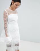 Bronx And Banco Fluted Sleeve Lace Midi Dress - White