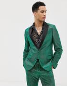 Asos Design Skinny Tuxedo Suit Jacket In Green Glitter - Green