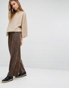 Paisie Wide Leg Pants In Marl With Folded Detail And Leather Belt - Brown