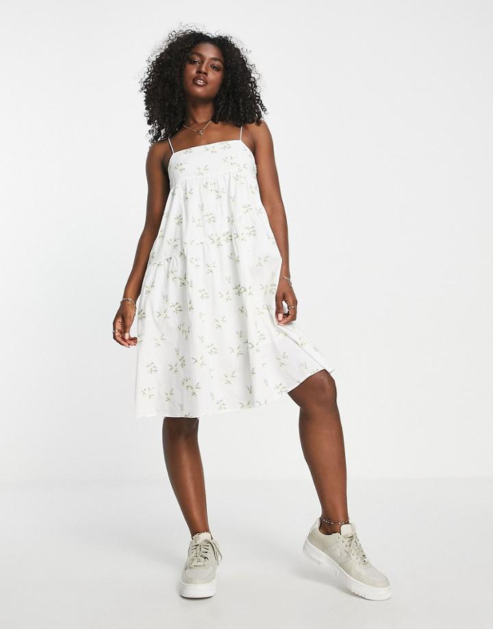 Urban Revivo Tiered Midi Dress In White Floral Print