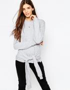 Daisy Street Sweatshirt With Knot Front - Gray