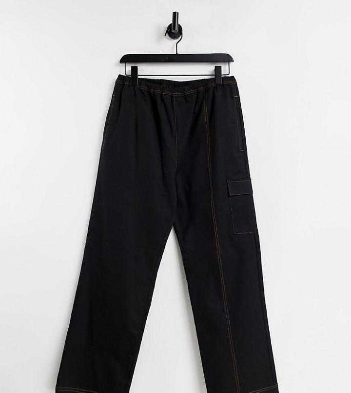 Collusion Unisex Low Rise Cargo Pants In Black