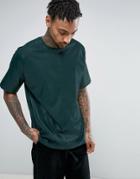 Asos Oversized T-shirt In Leather Look With Seam Detail - Green