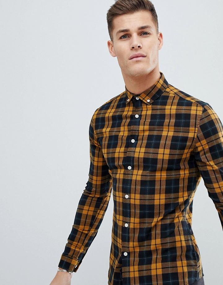Asos Design Skinny Check Shirt - Navy