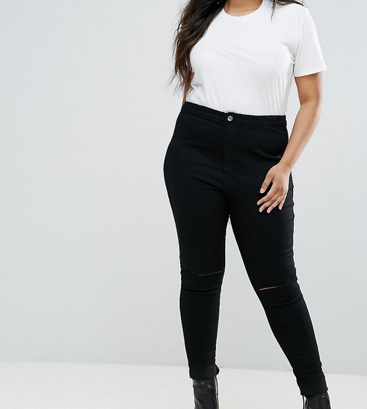Missguided Plus Vice Skinny Jean With Busted Knee - Black