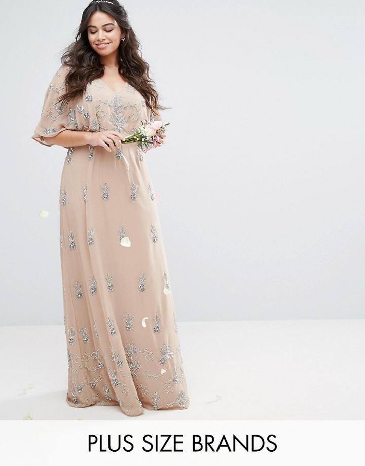 Lovedrobe Luxe Embellished Kimono Sleeve Maxi Dress - Pink