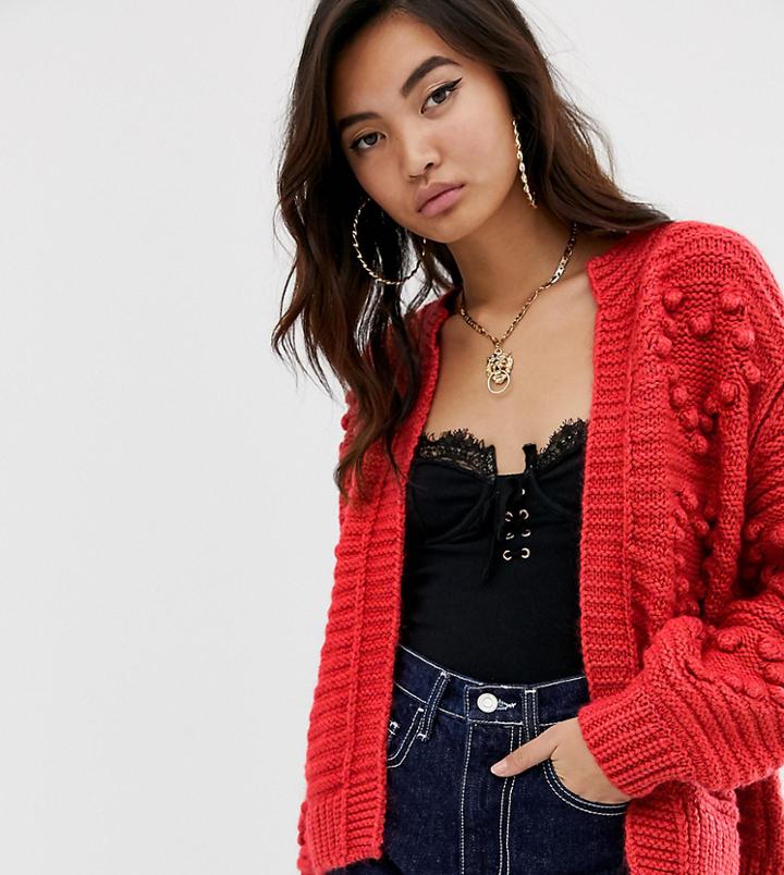 River Island Cardigan With Bobble Hearts In Red - Red