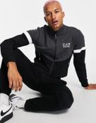 Armani Ea7 Train Athletic Color Block Funnel Neck French Terry Tracksuit In Black