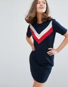Monki Contrast Stripe T-shirt Dress - Navy