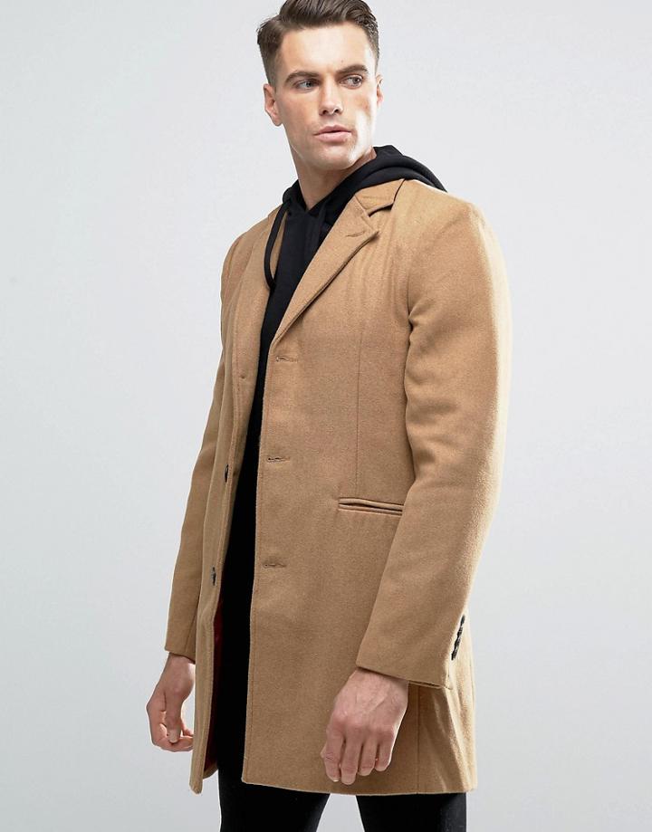 D-struct Wool Blend Overcoat - Tan