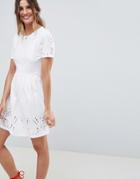 Asos Design Broderie Mini Skater Dress - White