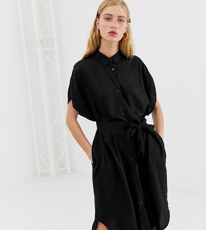 Monki Drop Shoulder Shirt Dress In Black