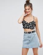 Asos Bralette Cami Top With Button Front In Floral Print - Multi