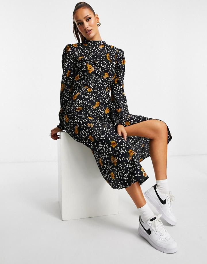 Ax Paris High Neck Midi Dress In Floral-multi