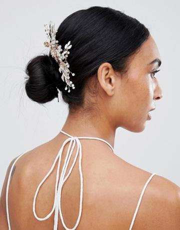 Loverocks London Rose Gold Leaf Floral Hair Comb - Gold