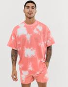 Asos Design Two-piece Oversized T-shirt In Pink Tie Dye Wash - Pink
