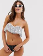 Brave Soul Bardot Frill Bikini Top In Polka Dot - Multi