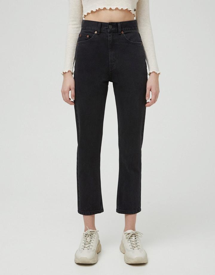 Pull & Bear Slim Mom Jean In Black