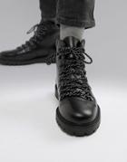Selected Homme Leather Hiker Boots - Black