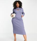 Missguided Plus Overlayer Ribbed Knit Midi Dress In Blue