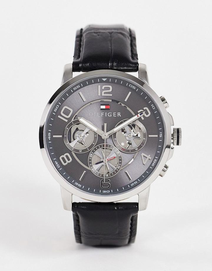 Tommy Hilfiger Multi Dial Watch With Black Croc Effect Leather Strap