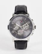 Tommy Hilfiger Multi Dial Watch With Black Croc Effect Leather Strap