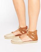 Pieces Linnea Metallic Suede Two Part Espadrilles - Gold