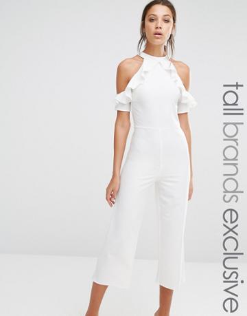 Alter Tall Cold Shoulder Ruffle Detail Culotte Jumpsuit - Cream