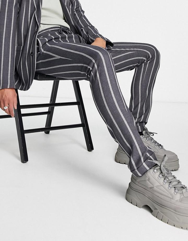 Asos Design Skinny Soft Tailored Suit Pants In Gray Waffle Stripe